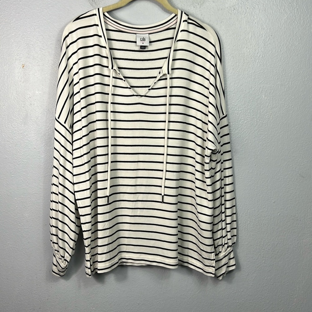 Cabi Relax Game Day Black & White Stripe Pullover Oversized Top Medium